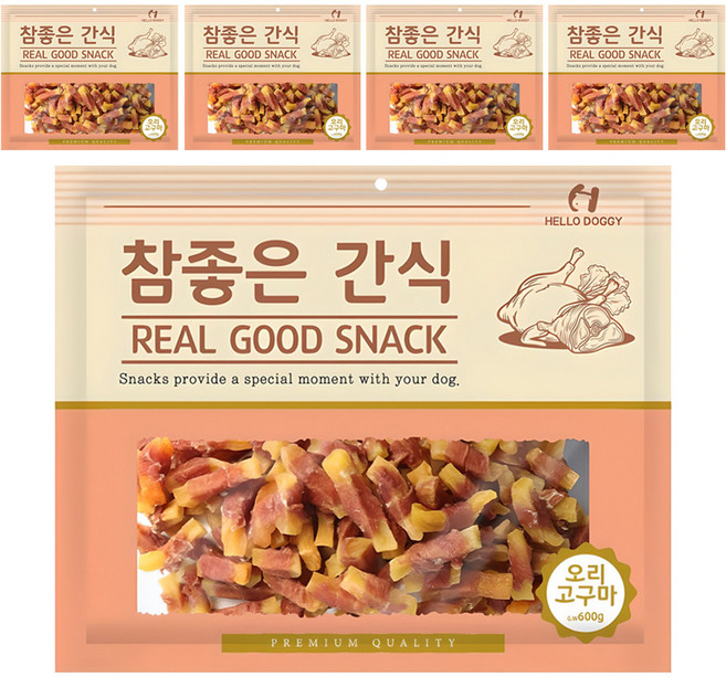 헬로도기 강아지 참좋은 건조간식, 오리고구마, 400g, 5개