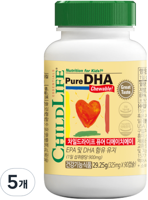 차일드라이프 퓨어 DHA 오메가3 딸기맛, 90정, 5개