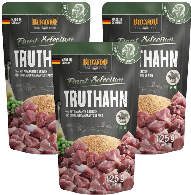 BELCANDO 柏肯特 犬用主食鮮肉包, 火雞, 125g, 3包
