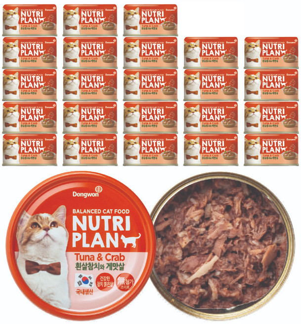 동원뉴트리플랜 고양이 간식 습식캔, 혼합맛(흰살참치/게맛살), 160g, 24개