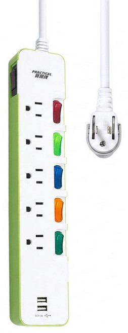 PRACTICAL 實用牌 6開5插 + USB充電孔電腦延長線 PNA365U-15, 4.5m, 顏色隨機, 1條