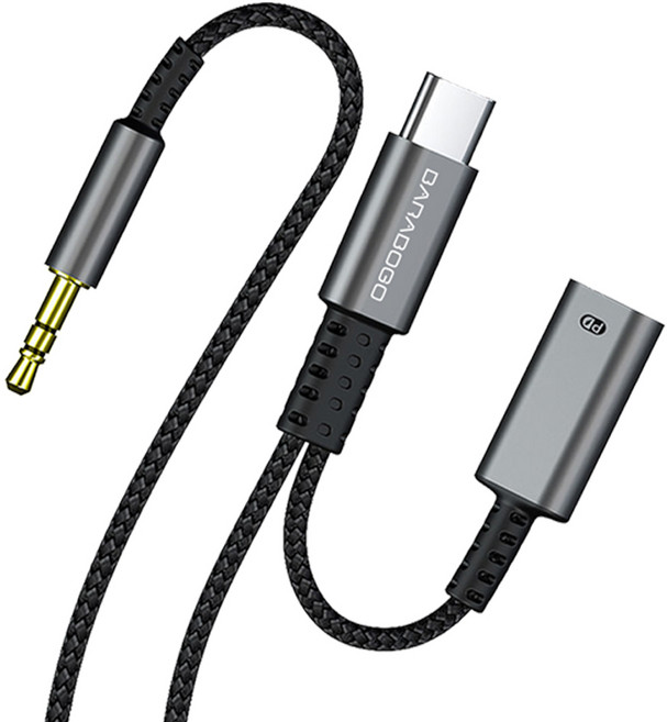 BARABOGO USB Type-C 轉 3.5mm AUX 音訊轉換 PD 60W 充電線 AB01, 14cm, 灰色