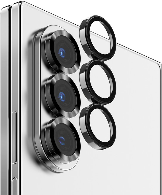 케이엠디자인 빛 번짐 방지 강화유리 메탈링 카메라 렌즈 보호필름 블랙 세트, 1세트