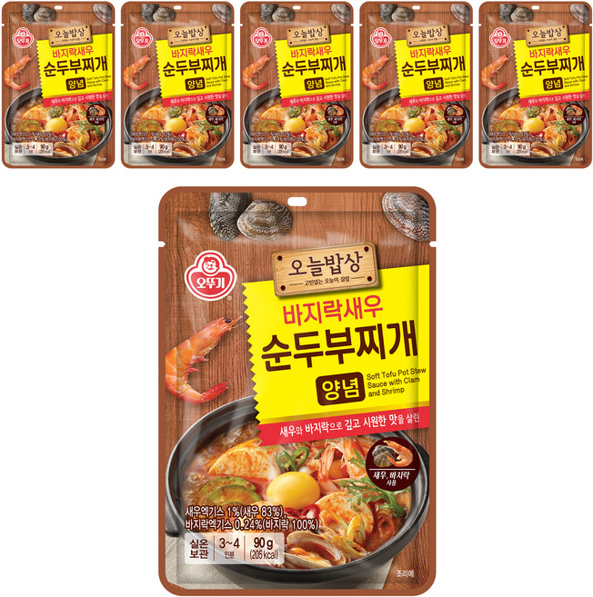 오뚜기 오늘밥상 바지락새우 순두부찌개 양념, 90g, 6개