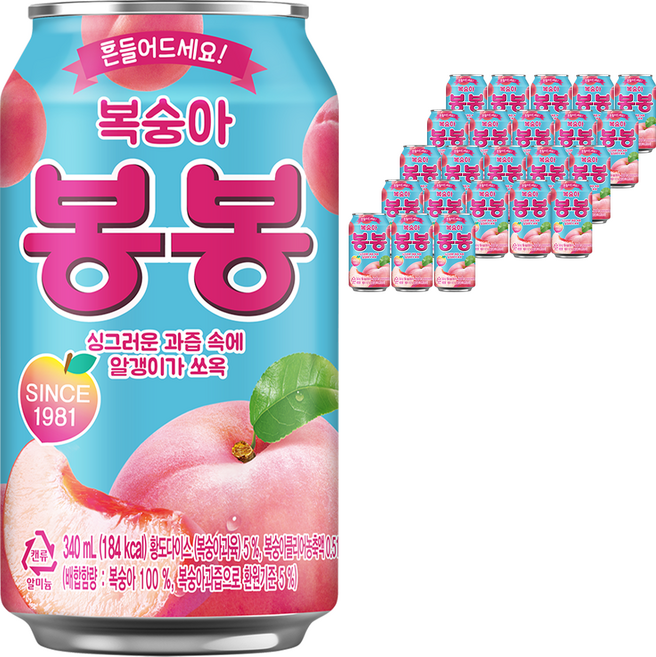 해태htb 복숭아 봉봉, 340ml, 24개