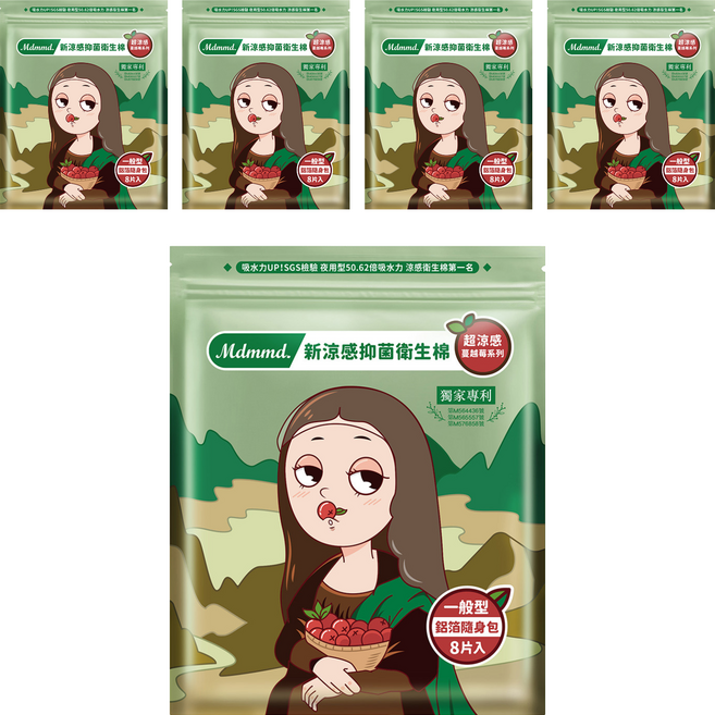 Mdmmd. 明洞國際 超涼感蔓越莓系列 新涼感抑菌衛生棉, 一般型 24.5cm, 8片, 5包