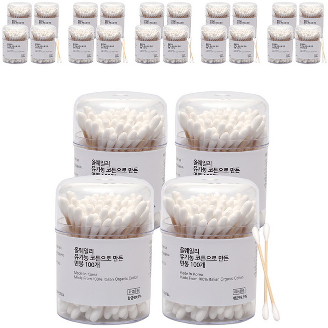 올웨일리 국산 오가닉 면봉 이탈리아 코튼, 100개입, 24개