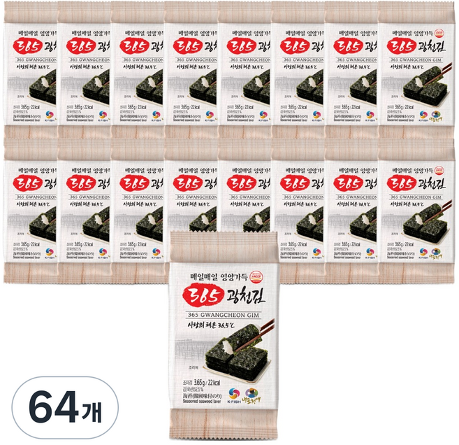 365광천김 재래 도시락, 3.65g, 64개
