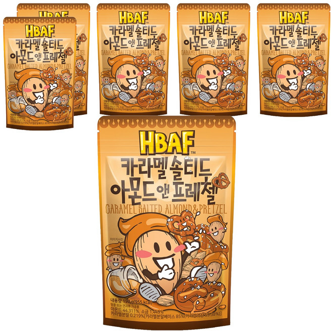 바프 카라멜 솔티드 아몬드 앤 프레첼, 190g, 6개