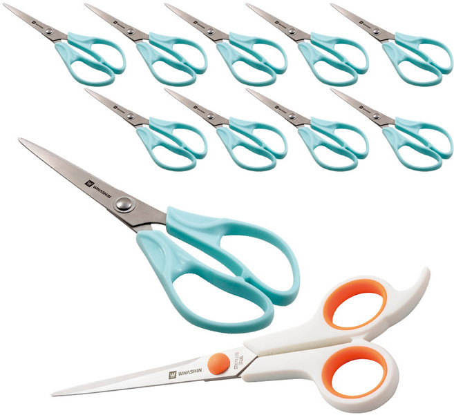 화신 754 사무용 가위 10개+704 투톤 가위 소, 민트, 화이트/오렌지, 1세트