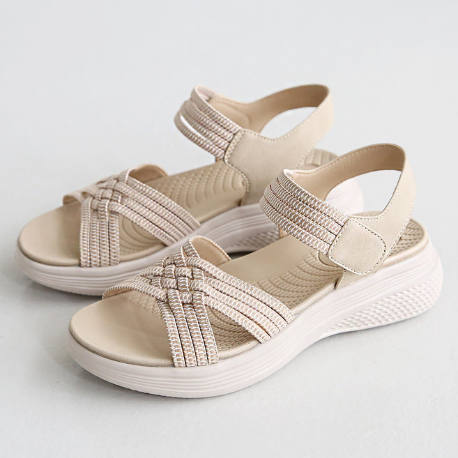 디지엔 여성용 마누카 초경량 컴포트 쿠션 밴딩 X 스트랩 통굽 샌들