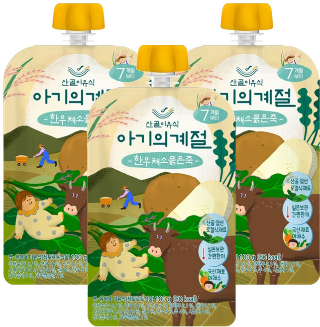 에코맘의산골이유식 아기의 계절 한우 채소 묽은죽, 100g, 3개