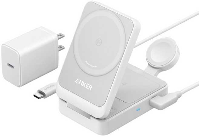 ANKER 多功能三合一折疊 Qi2 15W 無線充電器 MagGo 白色, 1個