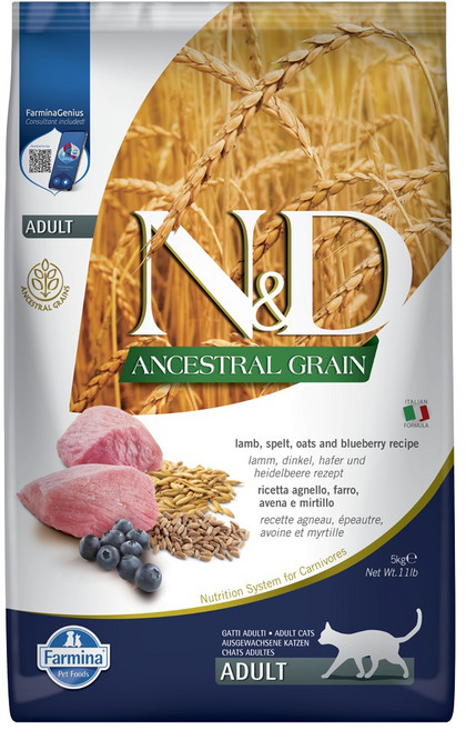 Farmina 法米納 N&D 天然低穀全齡貓乾糧 羊肉藍莓配方 5公斤, 1包, 5000g, 羊肉 + 藍莓