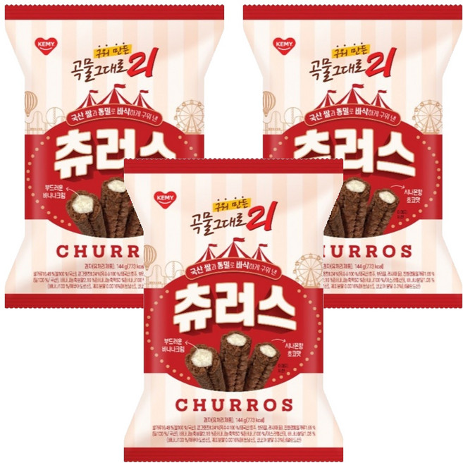 개미 구워 만든 곡물그대로 21 크리스피롤 츄러스, 3개, 144g