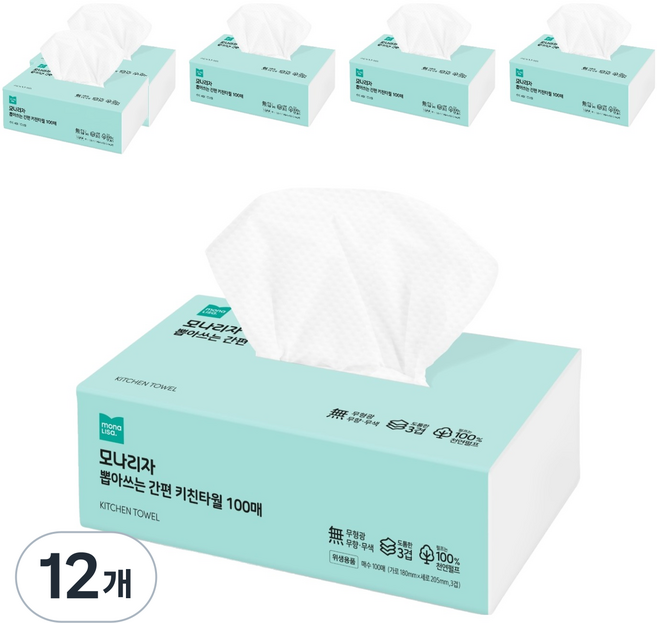 모나리자 뽑아쓰는 간편 키친타올, 12개, 100개입