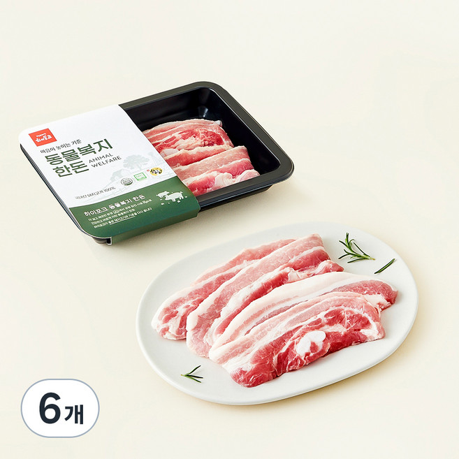 하이포크 동물복지 인증 한돈 삼겹살 구이용 (냉장), 300g, 6개