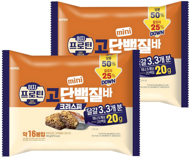 롯데웰푸드 이지프로틴 크리스피 미니 고단백질바, 160g, 2개