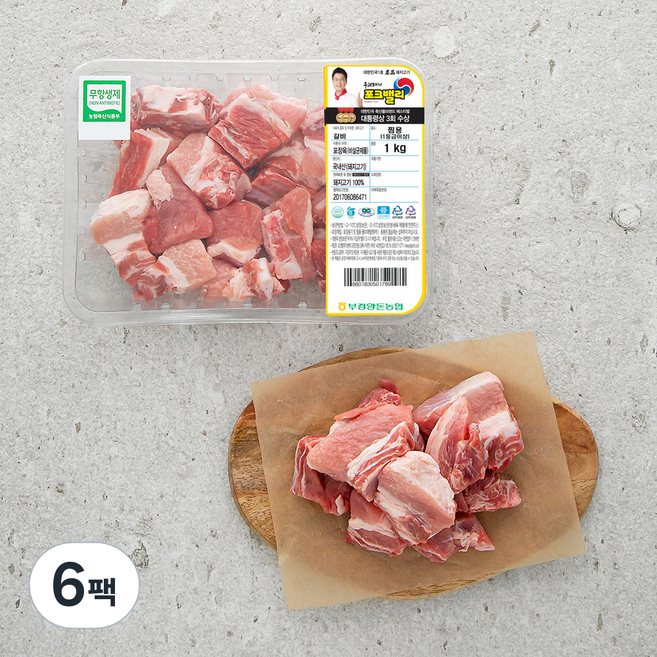 포크밸리 한돈 무항생제 인증 갈비 찜용 (냉장), 1kg, 6팩