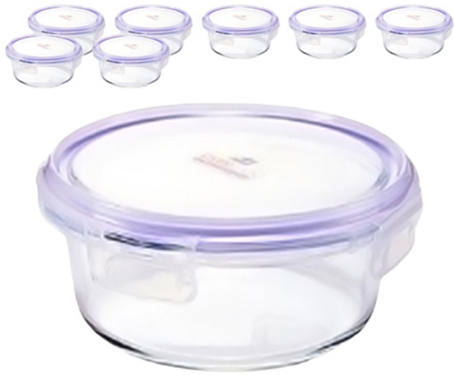 오븐락 내열유리 밀폐용기 원형, 8개, 400ml
