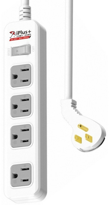 iPlus 保護傘 1切4座扁插延長線, 2.7m, 白色, 1條