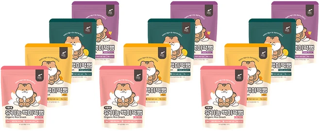 리틀스푼 유아용 유기농 떡뻥 30g x 4종 세트, 백미, 배, 고구마, 단호박, 3세트 - 쿠팡