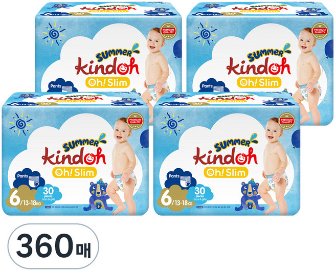 킨도 프리미엄 오 슬림 썸머팬티 팬티형 기저귀, 6단계, 360매