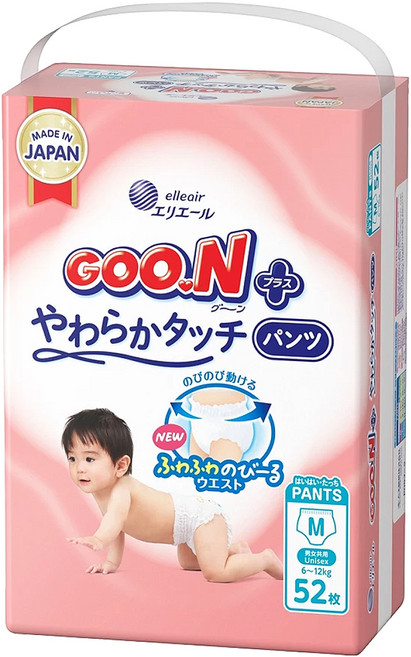 GOO.N 大王 日本境內版 SJ柔觸肌系列褲型尿布 6~12kg, M, 52片