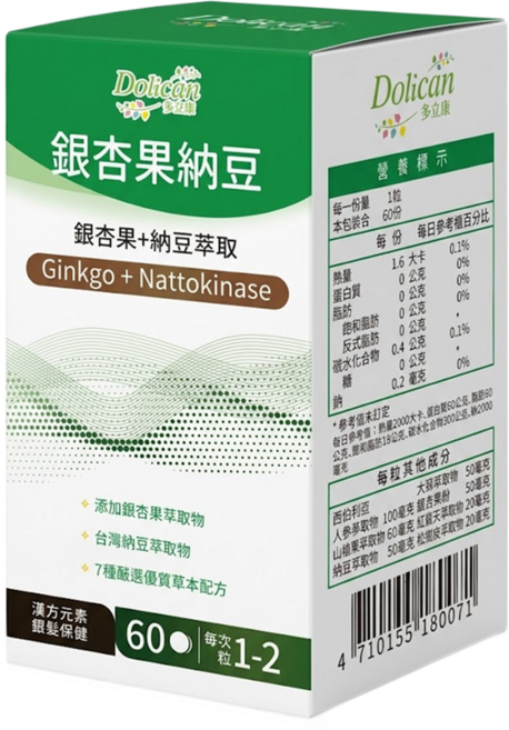 Dolican 多立康 銀杏果+納豆萃取 錠狀, 1個, 60顆