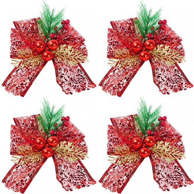 MODACore 摩達客 12cm聖誕派對裝飾紅色蝴蝶結四入組 禮物包裝適用 YS-XBT21002, 紅色, 1組