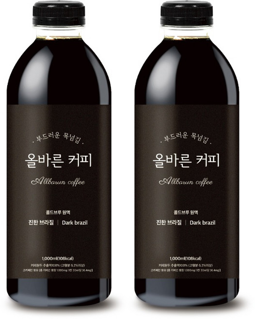 올바른커피 콜드브루 원액 더치커피 진한 브라질, 1L, 1개입, 2개