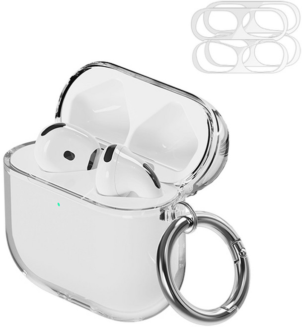 칸탐 에어팟 투명 케이스 + 철가루 방지 스티커 2p + 카라비너 세트, 1세트, 에어팟4/에어팟4 ANC