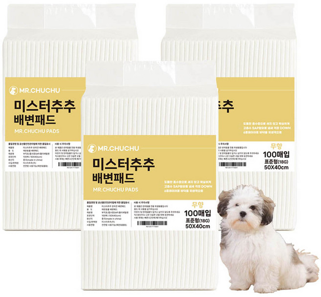 미스터추추 강아지 배변패드 무향 18g, 100개입, 3개