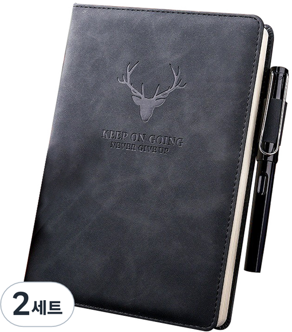레드컴퍼니 Ria 킵고잉 A5 다이어리 + 볼펜 세트, 블랙, 2세트