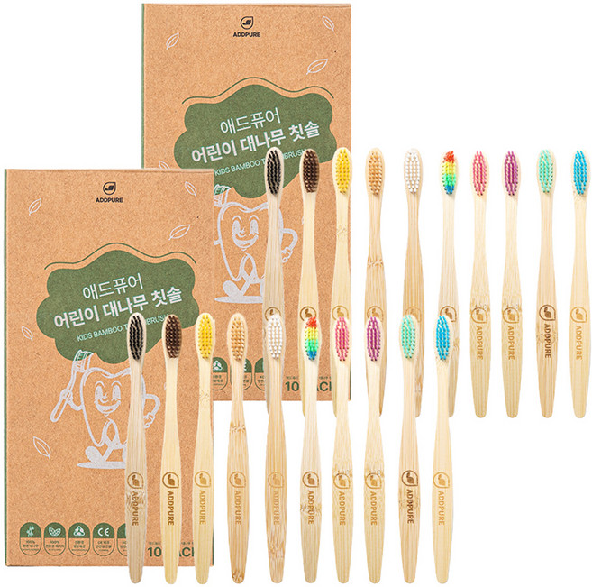 애드퓨어 치과위생사가 만든 어린이 대나무칫솔 컬러믹스, 20개, 1개입