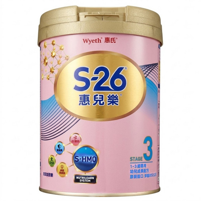 Wyeth 惠氏 S-26 惠兒樂幼兒成長配方奶粉 再升級版 3號 1~3歲, 850g, 1罐, 1罐
