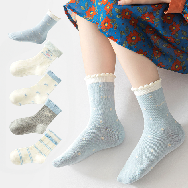 비단길 심플냥 블루리본 양말 5켤레 세트