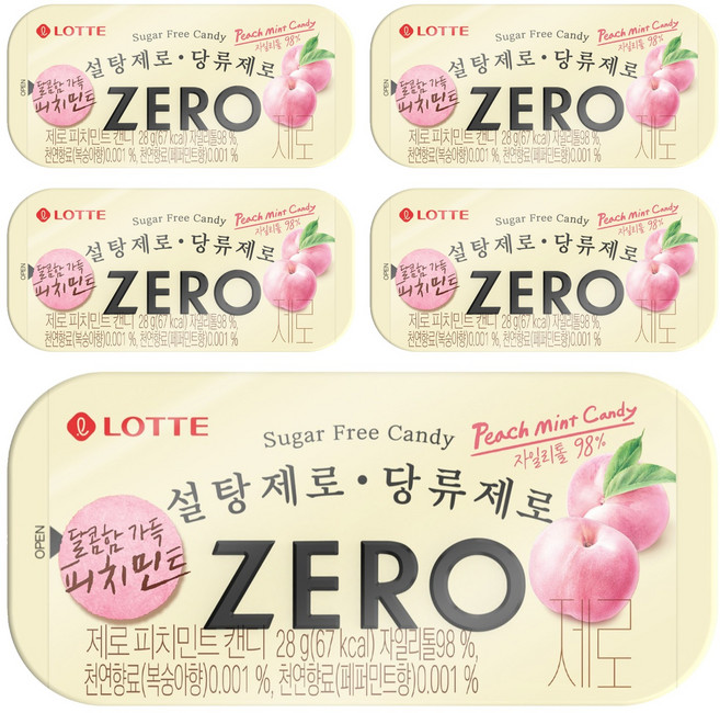 롯데제로 피치민트 캔디, 5개, 28g