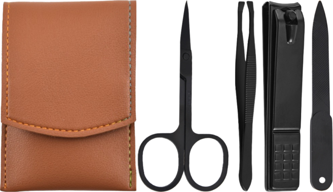 小麥購物 美甲修容組 L432 摩卡棕, 1組, 指甲剪 + 打磨刀 + 小剪刀 + 小鑷子