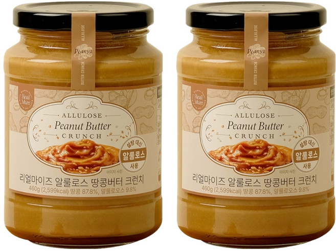 리얼마이즈 알룰로스 땅콩버터 크런치, 460g, 2개