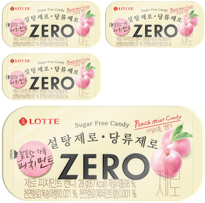 롯데제로 피치민트 캔디, 4개, 28g