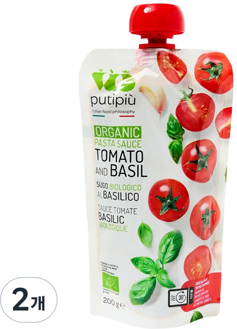 putipiu 有機番茄羅勒義大利麵醬, 200g, 2個