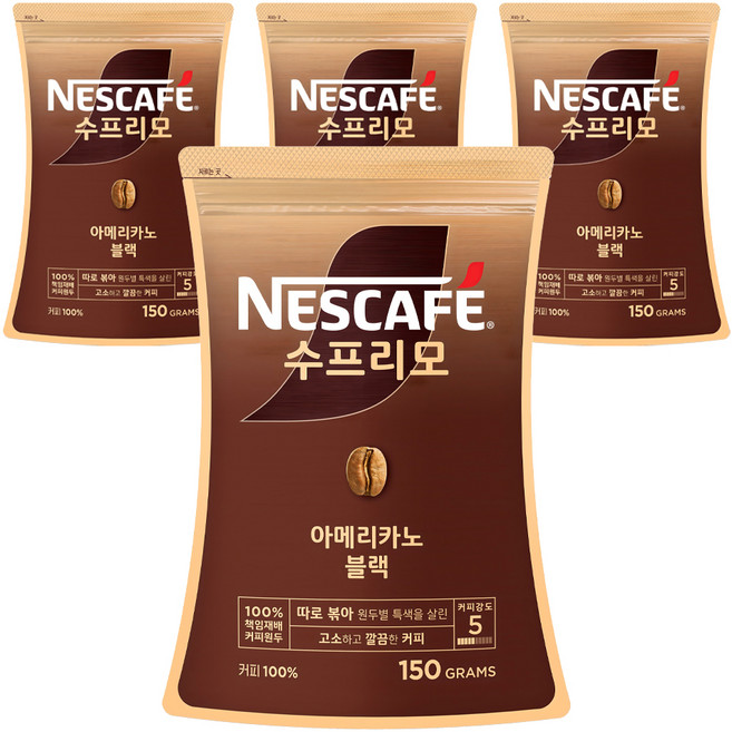 네스카페 수프리모 아메리카노 블랙 파우치, 150g, 1개입, 4개