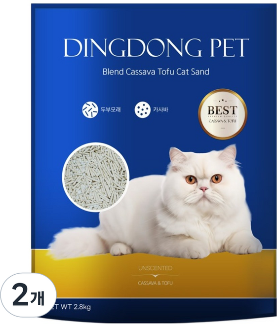 딩동펫 블렌드 카사바 고양이 두부 모래, 2.8kg, 2개, 무향