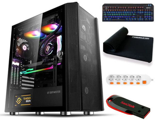 포유컴퓨터 게이밍 에디션 16 조립PC 랜덤발송 (라이젠5-5600X WIN미포함 RAM 16GB NVMe 500GB + RTX3060Ti) + 게이밍 기계식 키보드 + 게이밍 장패드 + 5구형 멀티탭 + USB 32GB, 기본형