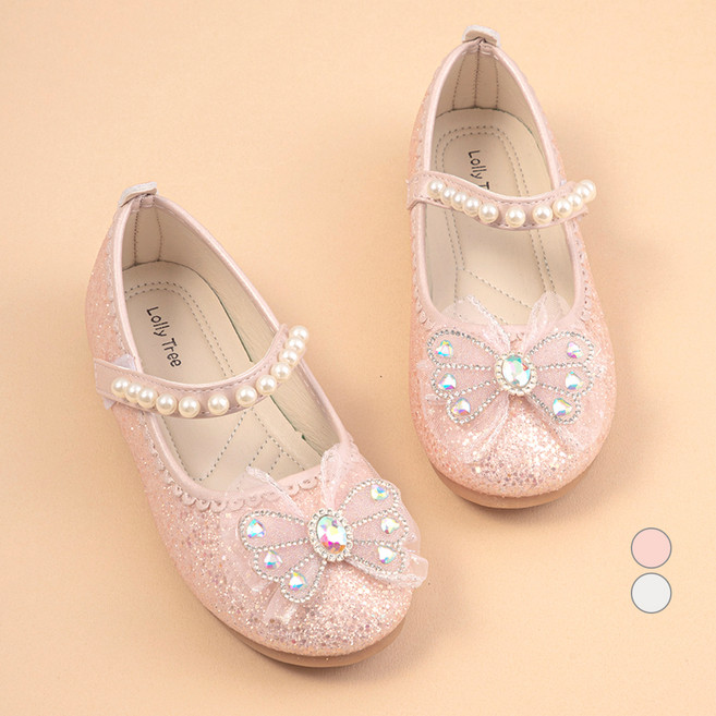 롤리트리 여아용 나비 장식 글리터 플랫 슈즈