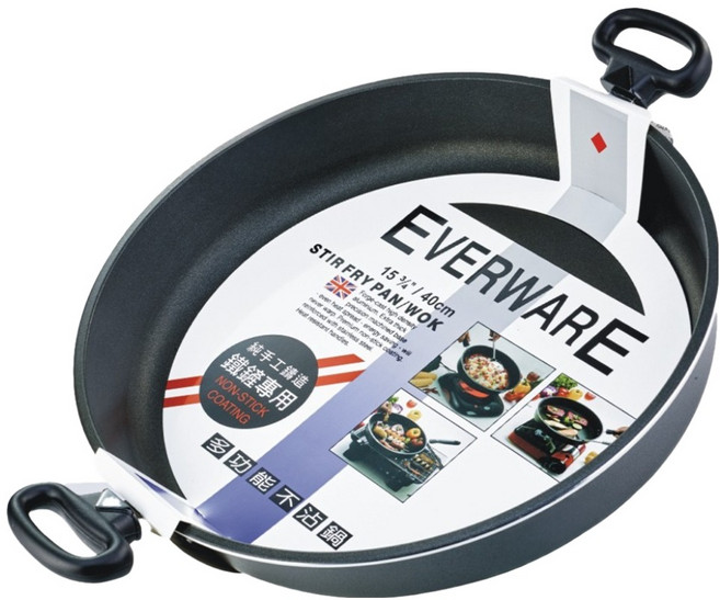 EVERWARE 手工鑄造鐵鏟專用不沾平底鍋 雙耳 EW-40D, 40cm, 1個