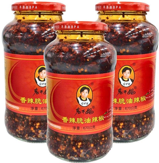 老干媽 香辣脆油辣椒 洋蔥香 花椒麻 辣椒辣 焦香甘美, 670g, 3罐