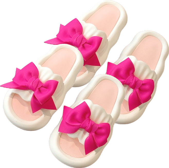 더니드 푹신한 구름 리본 슬리퍼, 화이트, 2개