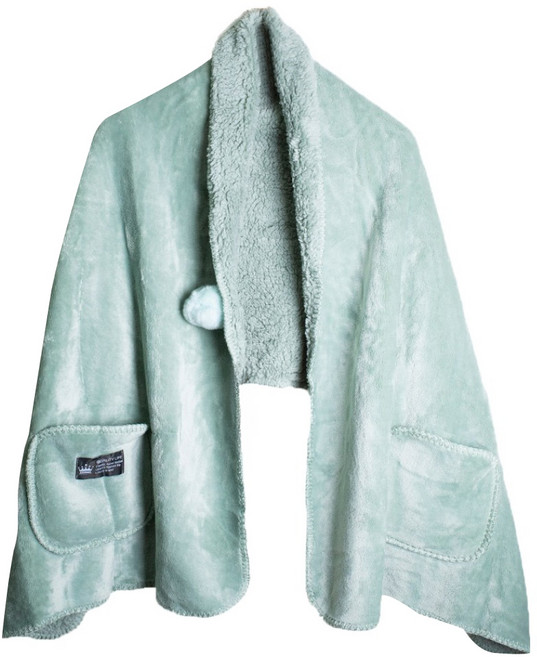 QIDINA 升級加長雙面絨口袋百搭披肩毯 D